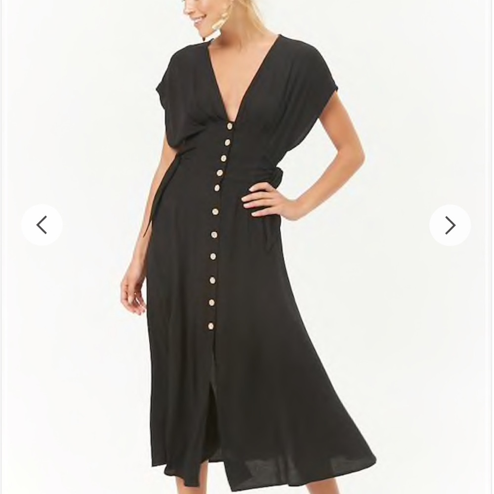 Black Short Sleeve Midi Dress